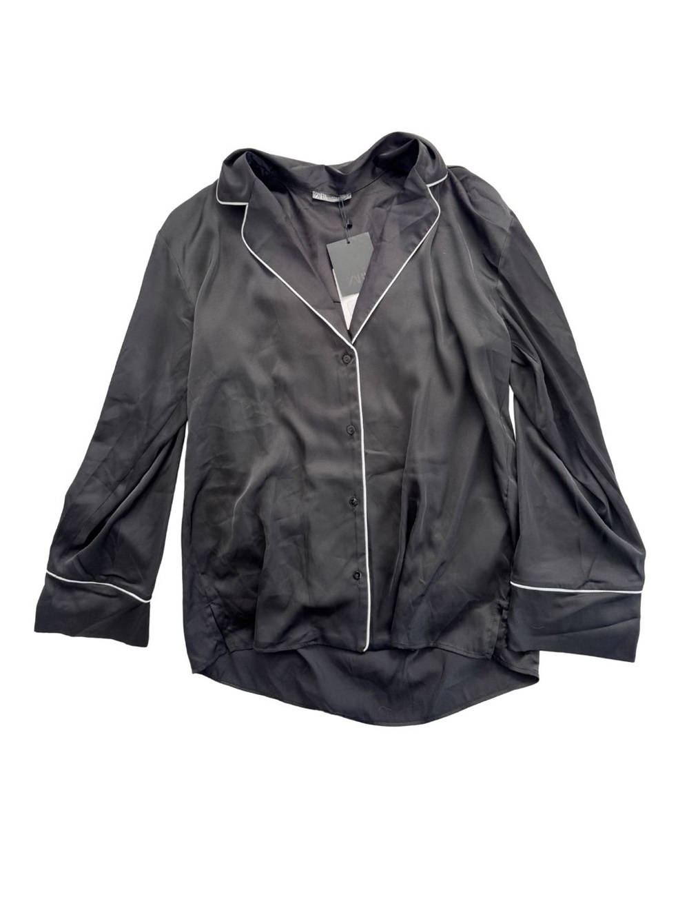 NWT Zara Black Satin Effect Pyjama Style Shirt Small